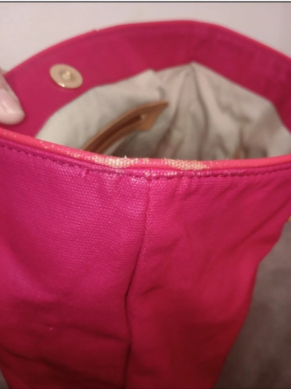 Tory Burch Red Canvas Tote with Tan Leather Handles